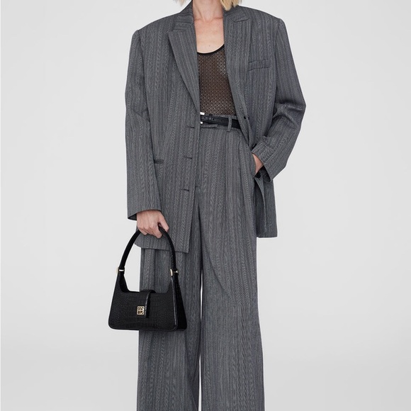 Anine Bing Lou Croc-Embossed Shoulder Bag Black New - Picture 3 of 6